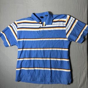 Karl Kani Gold Mens 3X Blue Striped Short Sleeve Polo Shirt RN 105359 Streetwear